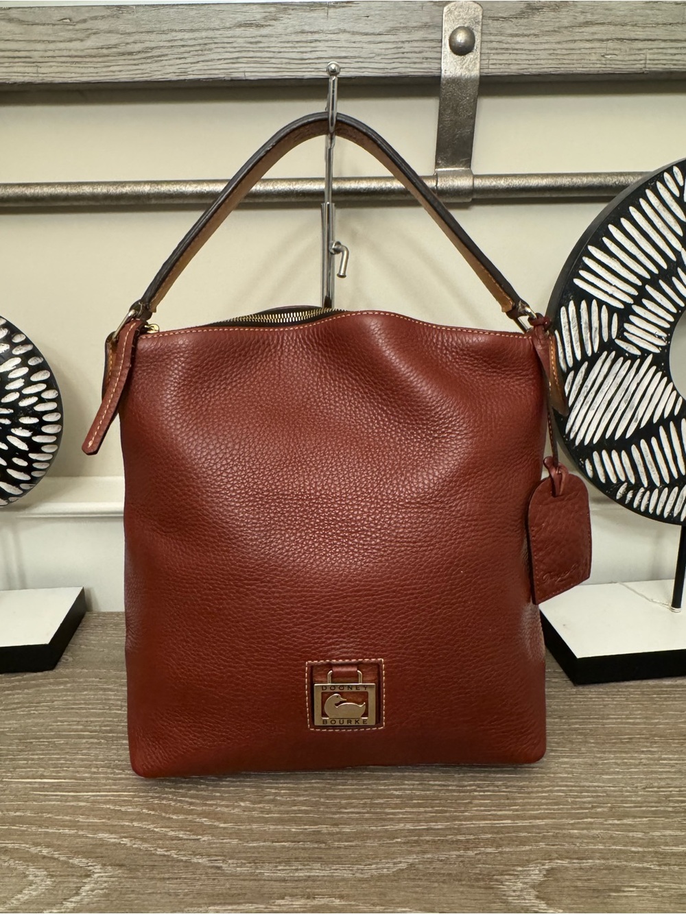 Dooney & Bourke Pebble Leather Hobo Bag - Rust Brown